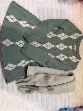 Green Argyle Knit Sweater Dress - Girl (Age 5-6)
